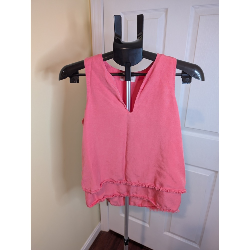 Cloth & Stone Tank Top PinkFrayed Hem Layered Tencel V-Neck‎ - Size XS
